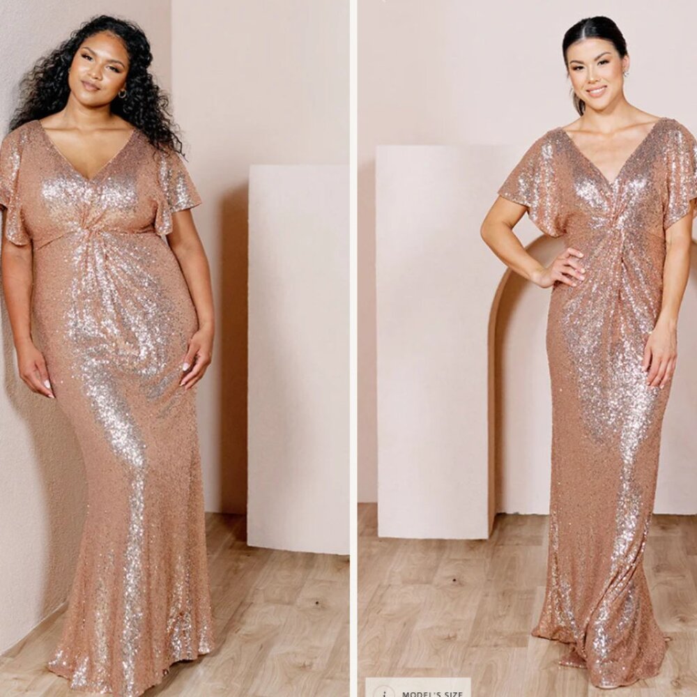 Revelry Gwen Sequin Dress in Rose Gold - Size 12